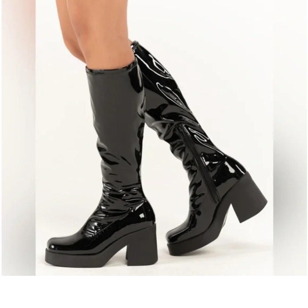 Steve Madden Klarisa Black Patent Leather Knee-High Boots size 5.5